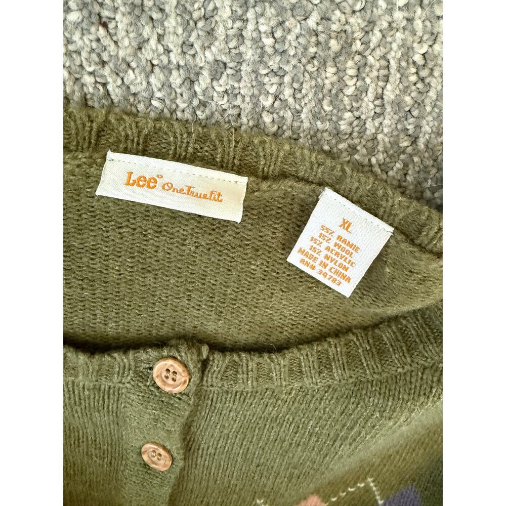 Lee one true fit vintage wool cropped argyle cardigan sweater XL - Picture 2 of 4